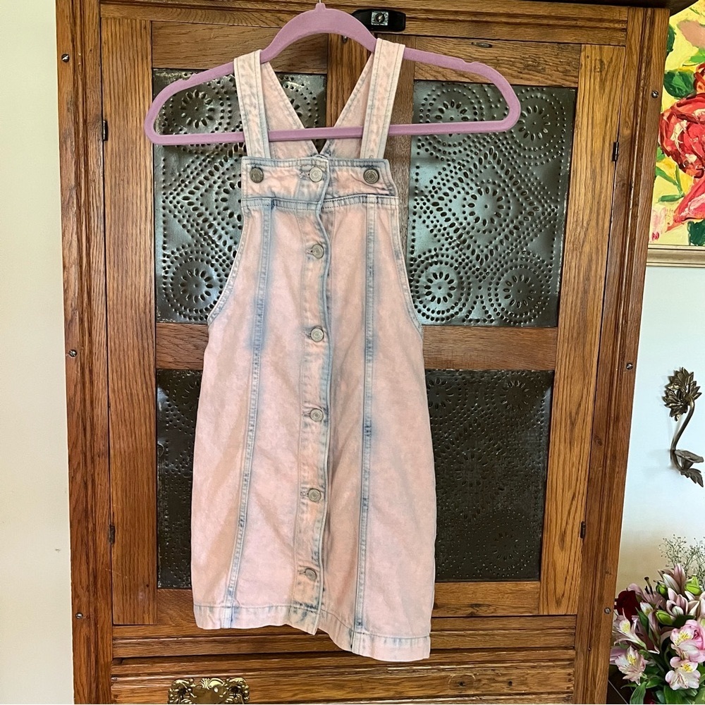 Gap kids pink acid washed jumper overall dress Sz girls medium 8